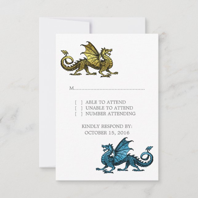 Gold Blue Dragon Wedding Response Card (Front)