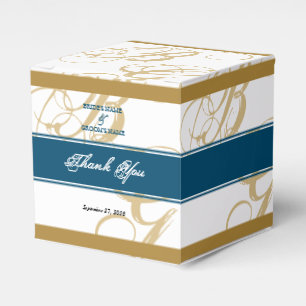 Gold Blue Elegant Script Monogram Wedding Favour Box