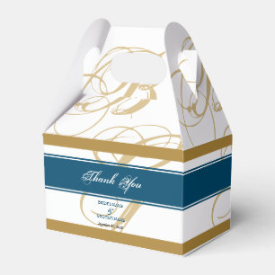 Gold Blue Elegant Script Monogram Wedding Favour Box