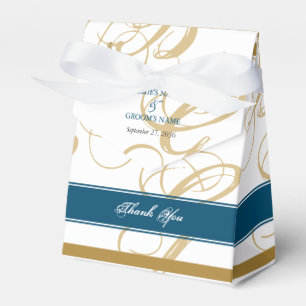 Gold Blue Elegant Script Monogram Wedding Favour Box