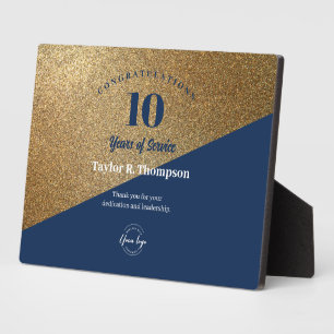 Gold Blue employee 10 years service custom logo Plaque
