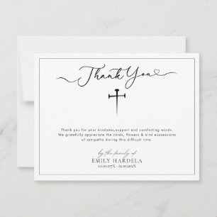 Gold Blue Floral Cross Funeral Thank You Card
