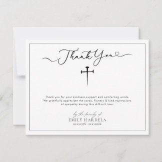 Gold Blue Floral Cross Funeral Thank You Card