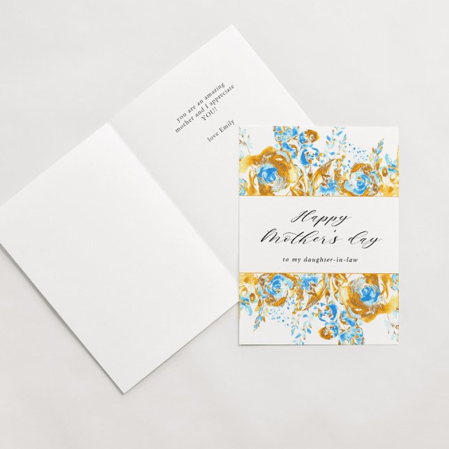 Gold Blue Floral Happy Mother's Day Card (Creator Uploaded)