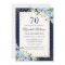 Gold Blue floral Sparkle 70th Birthday Invitation