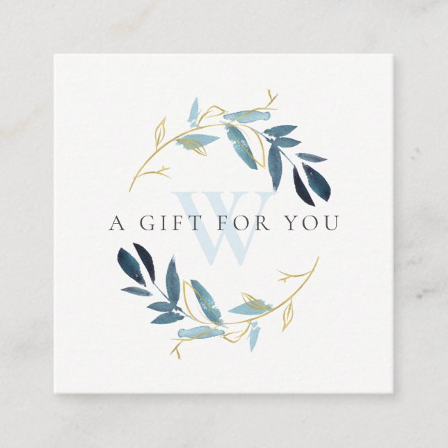 GOLD BLUE FOLIAGE INITIAL WREATH GIFT CERTIFICATE (Front)