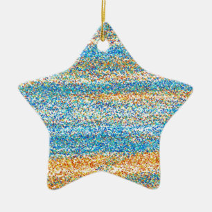 Gold Blue Glitter Abstract Ceramic Ornament