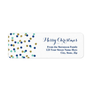 Gold Blue Glitter Confetti Christmas Address Label Return Address Label