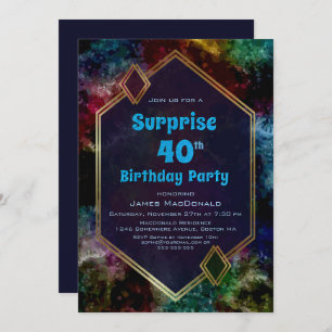 Gold Blue Glitter Surprise 40th Birthday Party Invitation