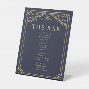 Gold Blue Gothic Tarot Card Wedding Bar Menu Pedestal Sign