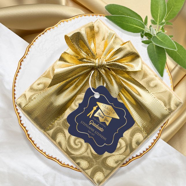 Gold | Blue Grad Cap Class Year Thank You Favour Tags (Creator Uploaded)