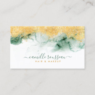 Gold Blue Green Modern Watercolor  Business Card