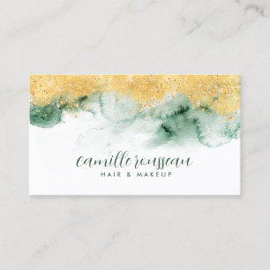 Gold Blue Green Modern Watercolor  Business Card