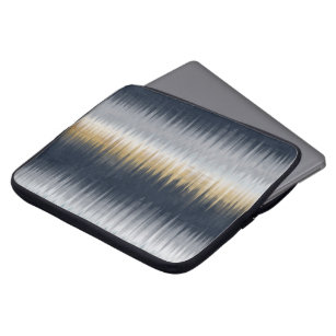 Gold Blue Grey Ikat Zigzag Geometric Pattern Laptop Sleeve