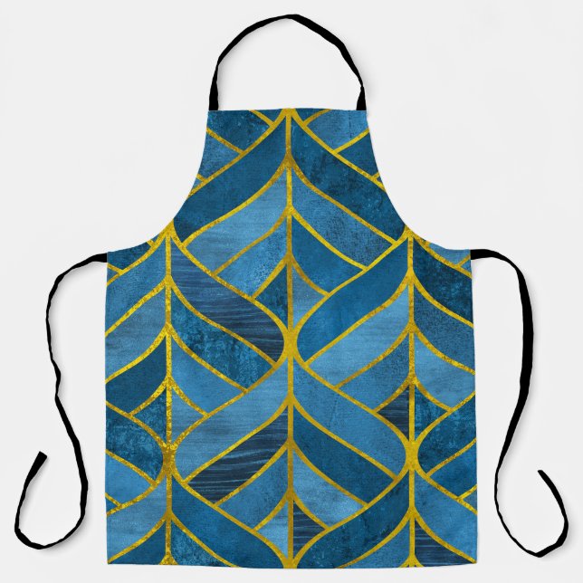 Gold Blue Grunge Pattern Apron (Front)