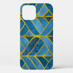 Gold Blue Grunge Pattern iPhone 12 Case