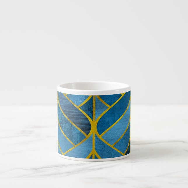 Gold Blue Grunge Pattern Espresso Cup (Front)