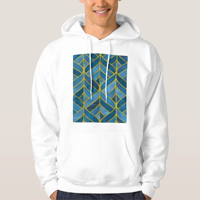 Gold Blue Grunge Pattern Hoodie (Front)