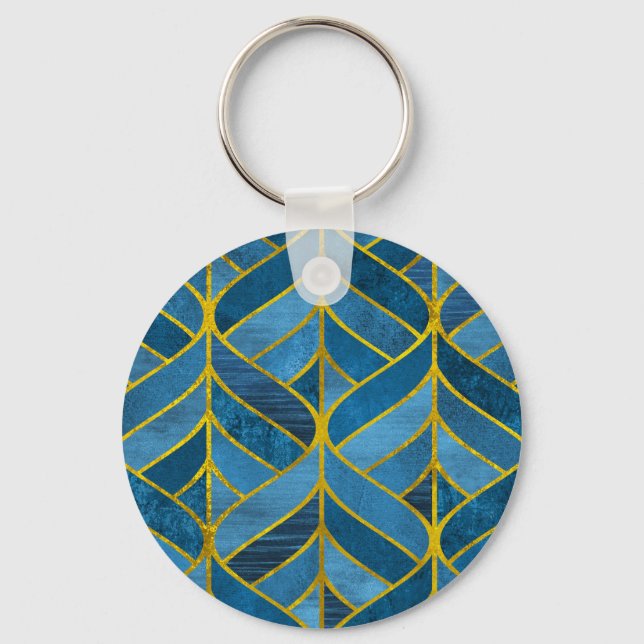 Gold Blue Grunge Pattern Key Ring (Front)