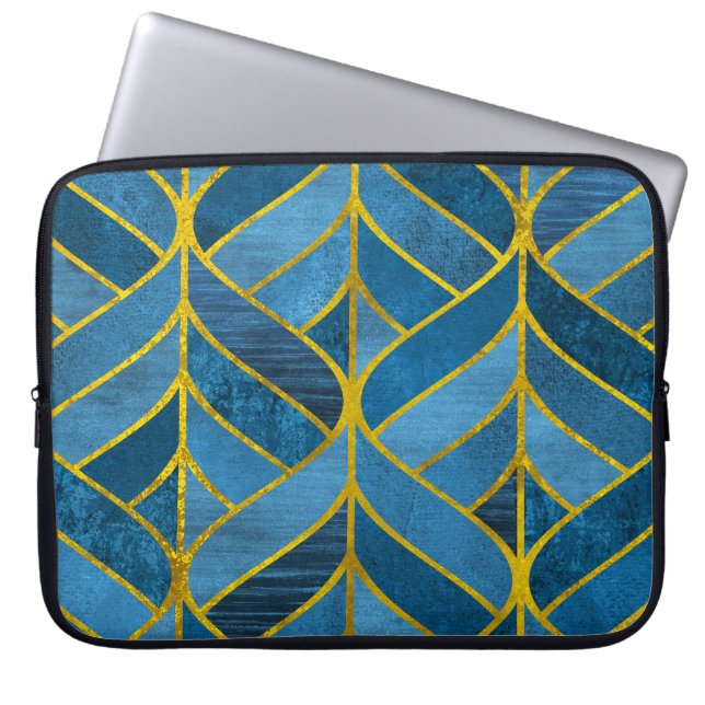 Gold Blue Grunge Pattern Laptop Sleeve (Front)