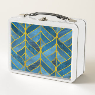 Gold Blue Grunge Pattern Metal Lunch Box