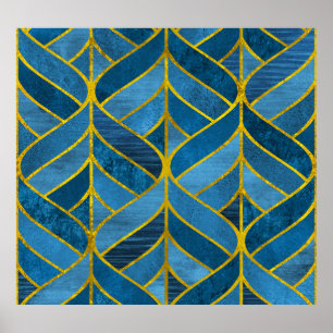 Gold Blue Grunge Pattern Poster
