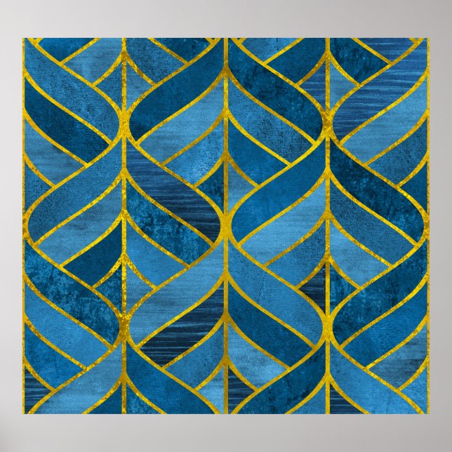 Gold Blue Grunge Pattern Poster (Front)