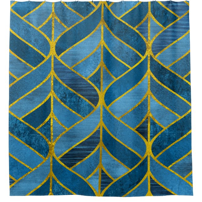 Gold Blue Grunge Pattern Shower Curtain (Front)
