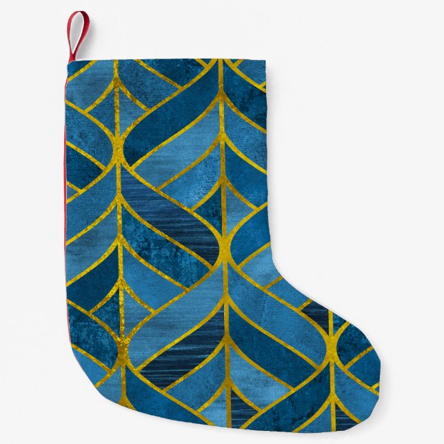 Gold Blue Grunge Pattern Small Christmas Stocking (Front)