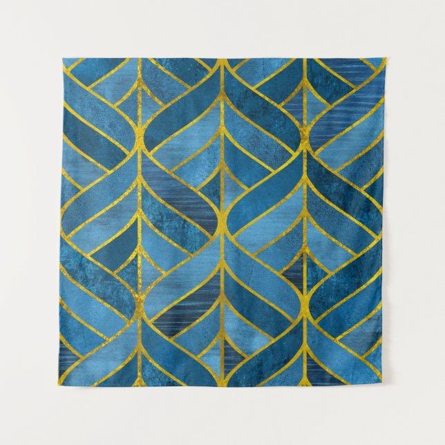 Gold Blue Grunge Pattern Tapestry (Front)