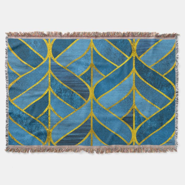 Gold Blue Grunge Pattern Throw Blanket (Front)
