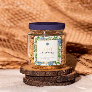 Gold Blue Hydrangea 50th Wedding Anniversary Party Square Sticker