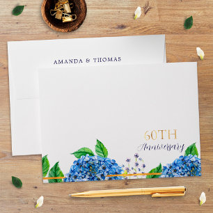 Gold Blue Hydrangea 60th Wedding Anniversary Envelope