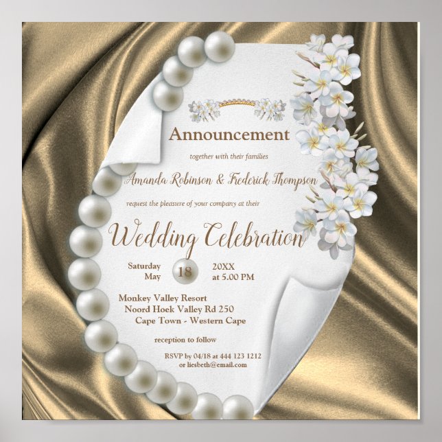 Gold,Blue,Ivory,Green Silk & Pearl,Wedding Poster (Front)