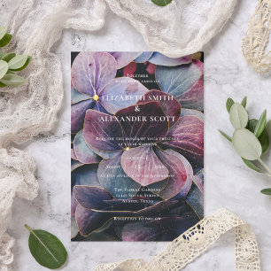 Gold Blue Lavender Purple Hydrangeas Photo Wedding Invitation
