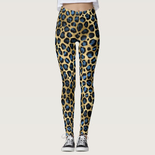 Gold Blue Leopard Leggings