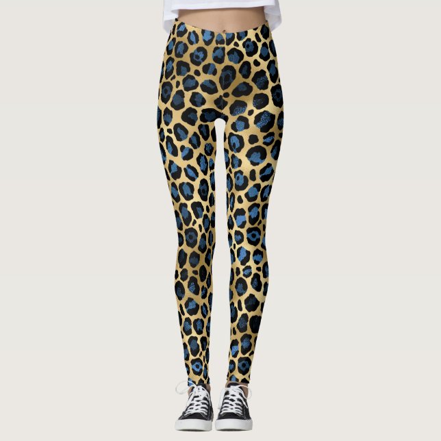 Gold Blue Leopard Leggings (Front)