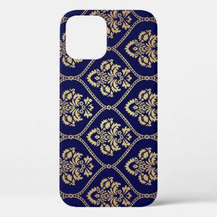 Gold & Blue: Luxury Damask iPhone 12 Case