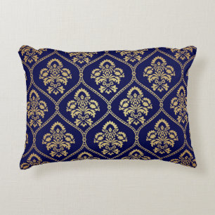 Gold & Blue: Luxury Damask Decorative Cushion