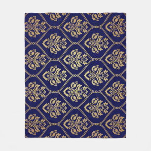 Gold & Blue: Luxury Damask Fleece Blanket
