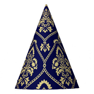 Gold & Blue: Luxury Damask Party Hat