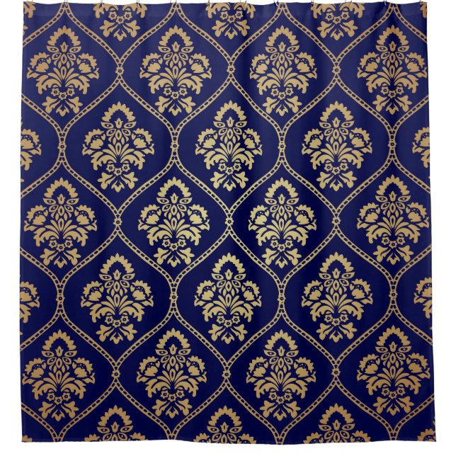 Gold & Blue: Luxury Damask Shower Curtain (Front)