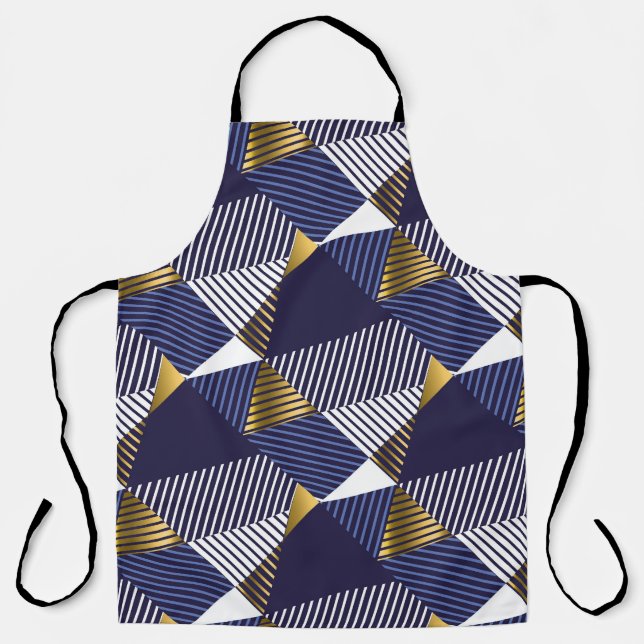 Gold Blue Luxury: Geometric Seamless Pattern Apron (Front)