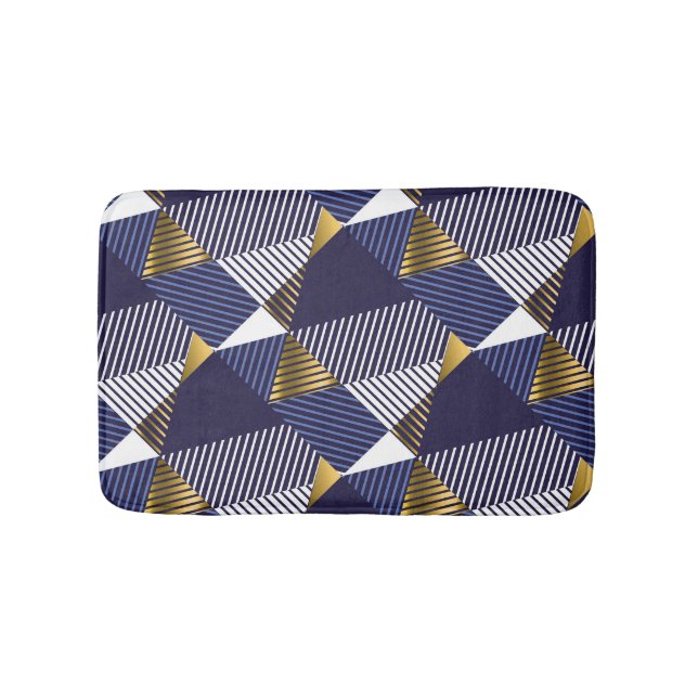 Gold Blue Luxury: Geometric Seamless Pattern Bath Mat (Front)