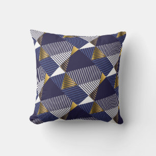 Gold Blue Luxury: Geometric Seamless Pattern Cushion