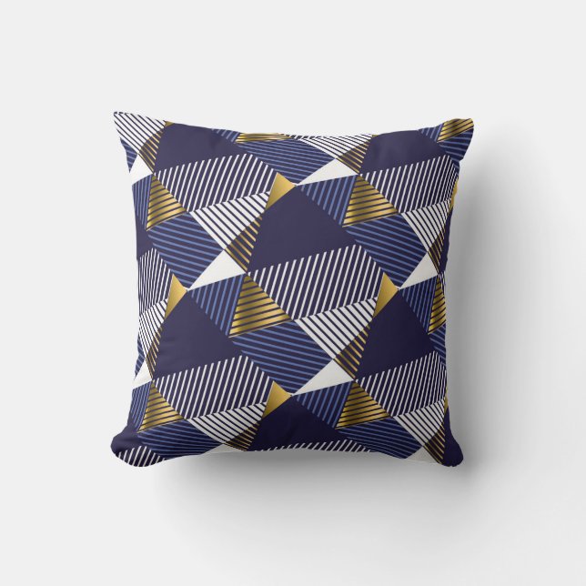 Gold Blue Luxury: Geometric Seamless Pattern Cushion (Front)