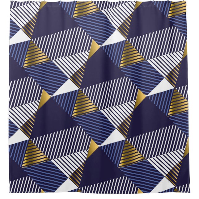 Gold Blue Luxury: Geometric Seamless Pattern Shower Curtain (Front)