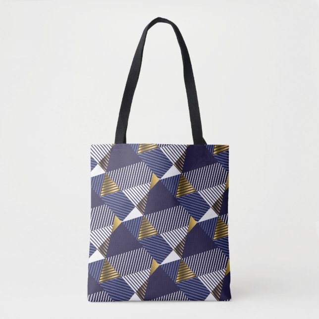 Gold Blue Luxury: Geometric Seamless Pattern Tote Bag (Front)