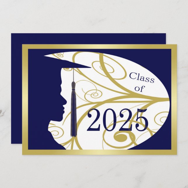 Gold/Blue Man Silhouette 2025 Graduation Party Invitation (Front/Back)