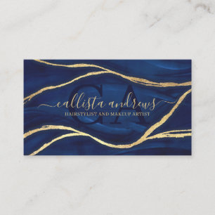 Gold Blue Marble Signature Script Makeup Hair Busi Business Card